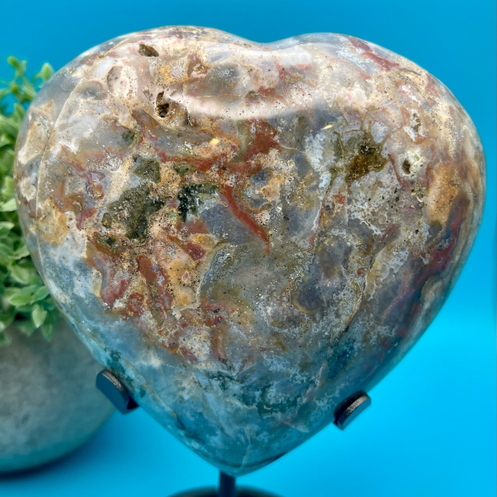 XL Gorgeous Ocean Jasper ❤️ Heart Druzy including stand 1lb 14oz